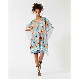 SILK PONCHO BLOUSE WITH FLORAL PRINT