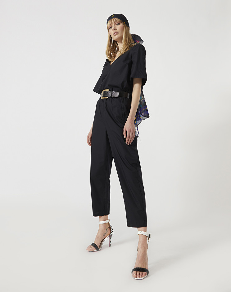 BLUSA IN COTONE CON SCOLLO A V colore NERO Manila Grace