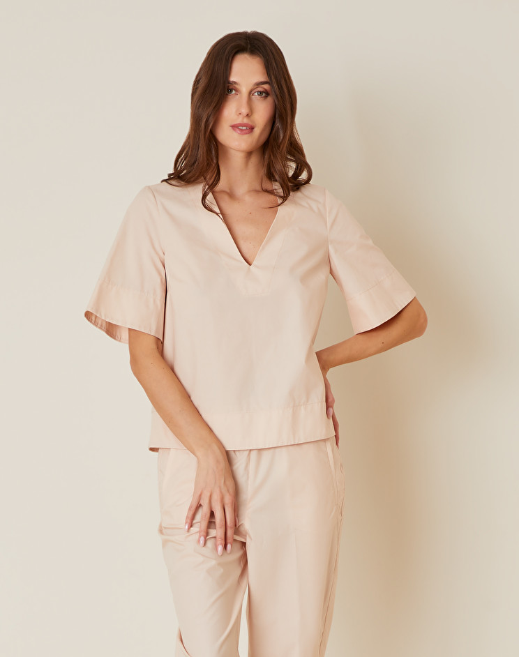 BLUSA IN COTONE CON SCOLLO A V