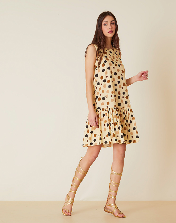 TIERED DRESS WITH DOT PRINT IN COTTON BLEND